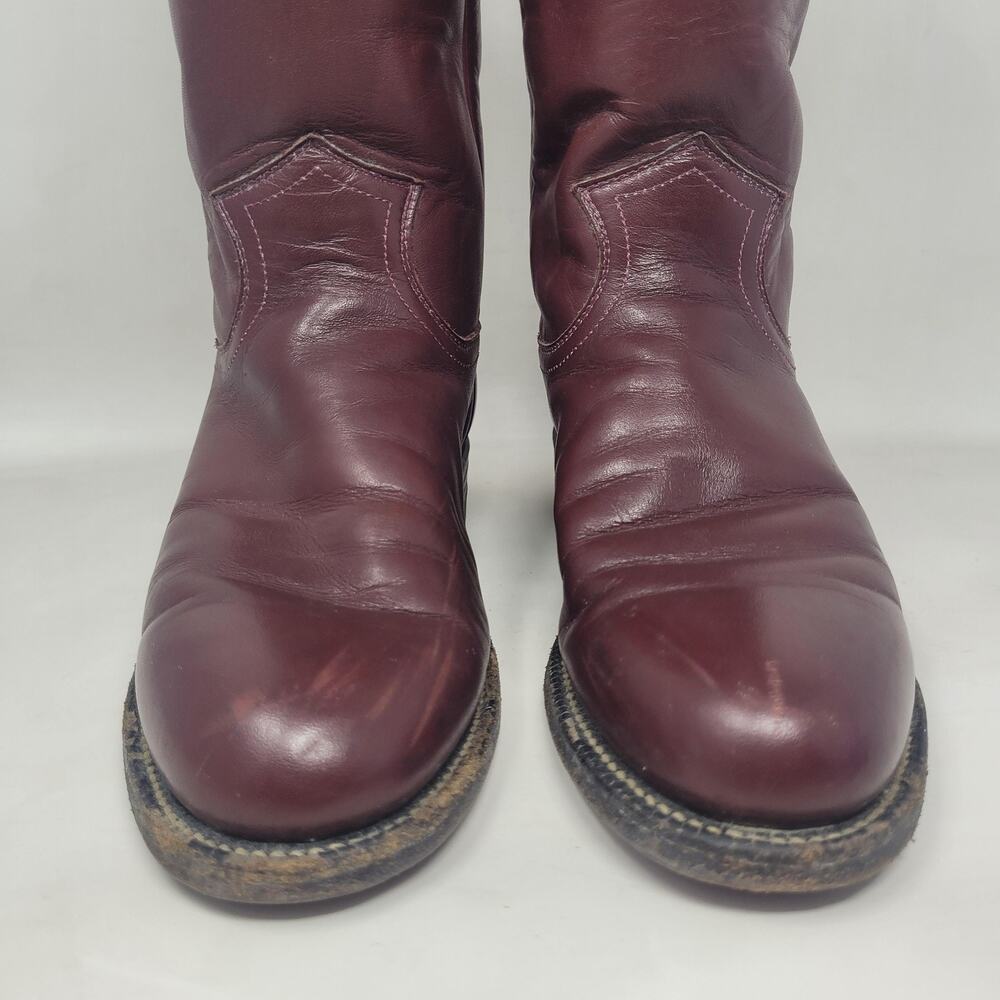 VTG Justin Boots 5B Burgundy Red Leather Western Roper Cowgirl Rodeo USA L3068 - Picture 8 of 13